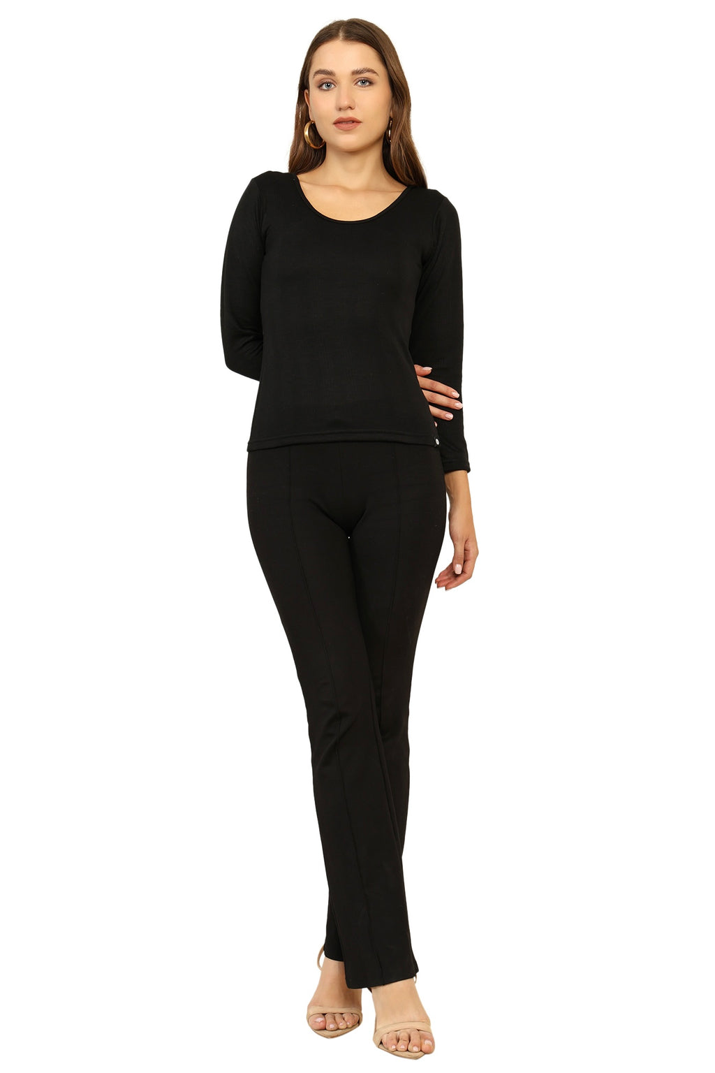 Combo Deal: Black Full sleeves HeatLock Thermal Bramisole + Sheer Fleece Stockings