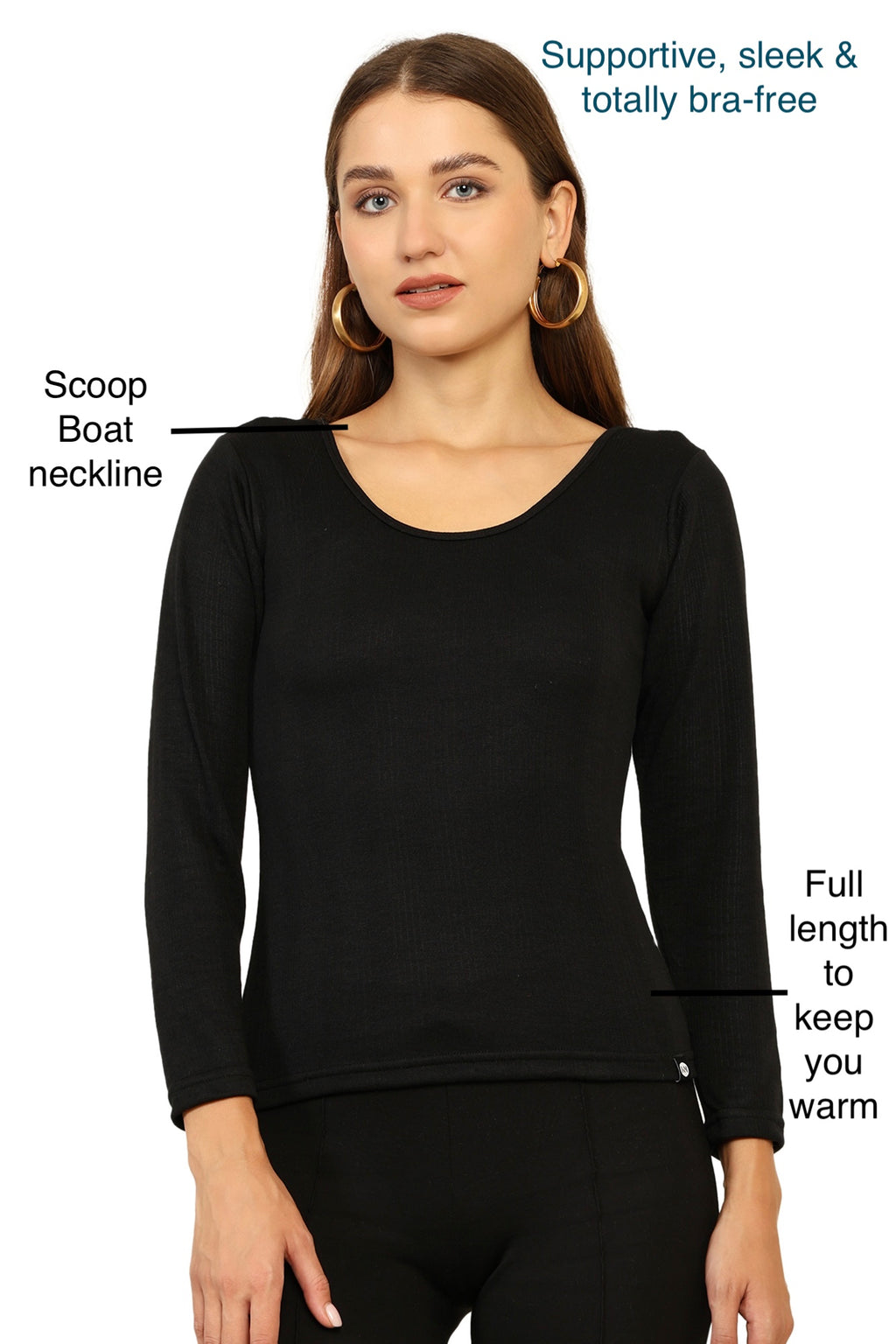 Combo Deal: Black Full sleeves HeatLock Thermal Bramisole + Sheer Fleece Stockings