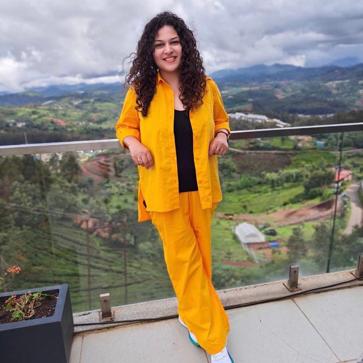Mango Yellow Pants Co-ord with Black Long Bramisole 2.0 (3-piece)
