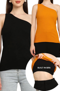 Pack of 2: One Shoulder Micro Ribbed Bramisoles- Black & Tangerine