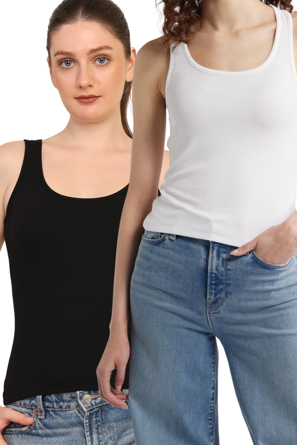 Combo Deal: Black and White Supreme StretchRib Long Bramisoles