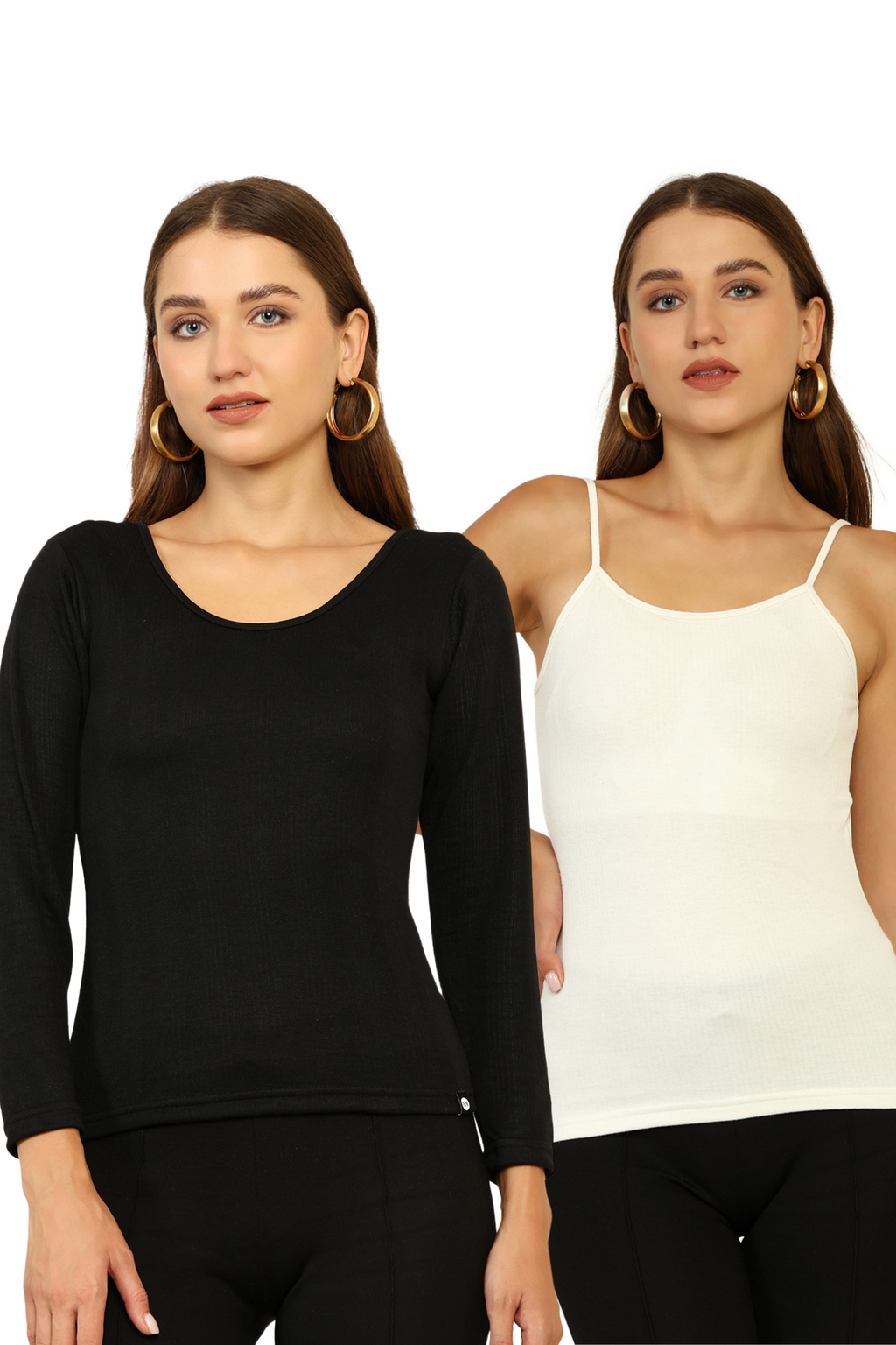 Combo Deal: Black Full sleeves and White Sleeveless HeatLock Thermal Bramisoles