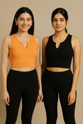 Combo Deal: Black & Orange: U- Micro Ribbed Crop Bramisoles