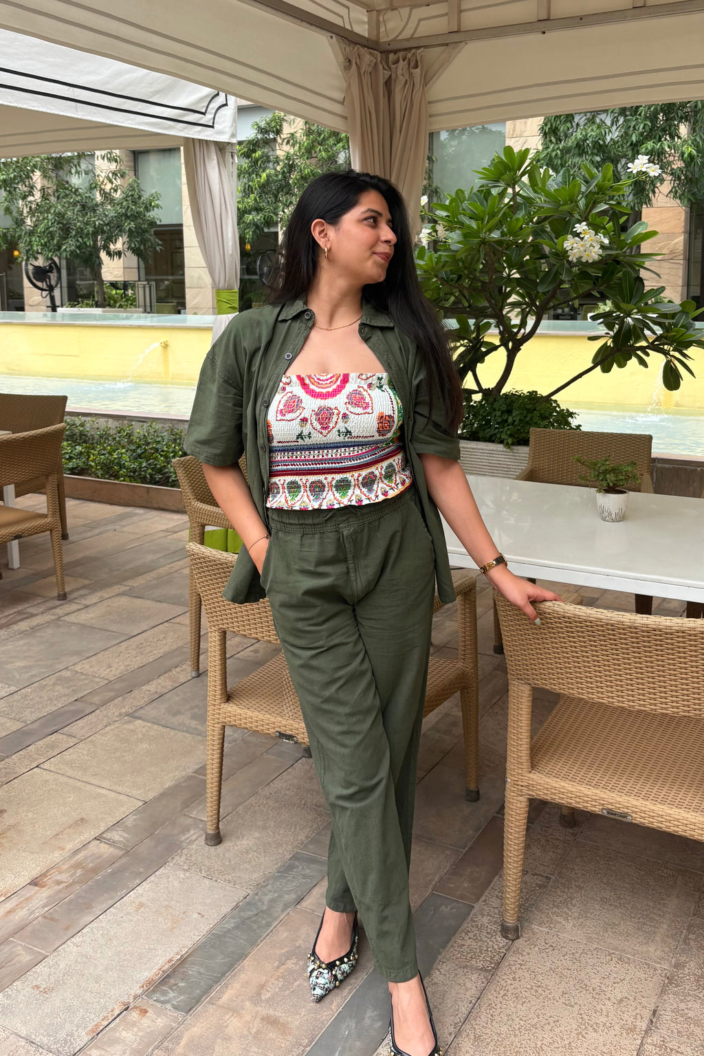 Olive Green Linen Co-ord- Shirt + Pants (2-piece)