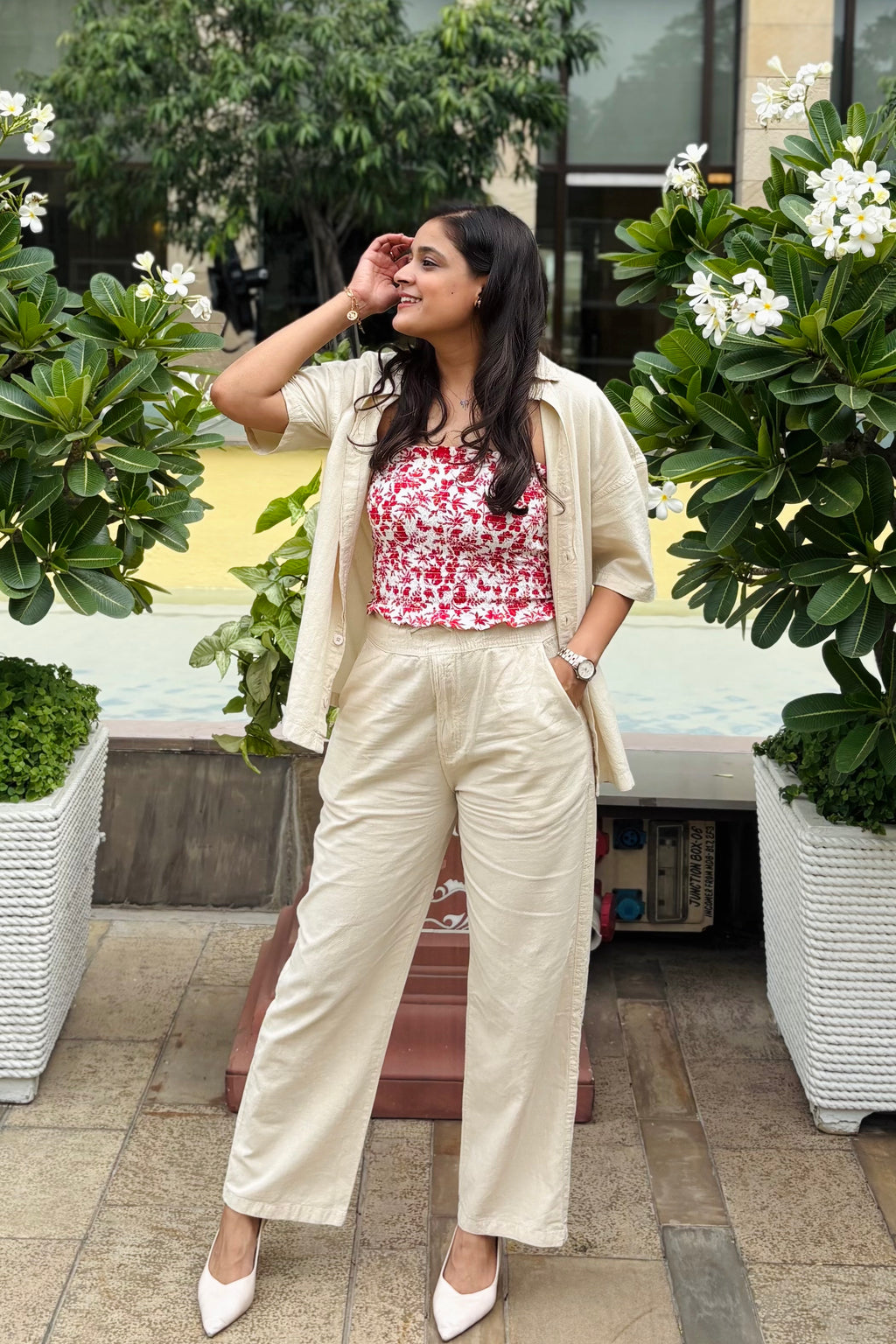 Off White Linen Co-ord- Shirt + Pants (2-piece)