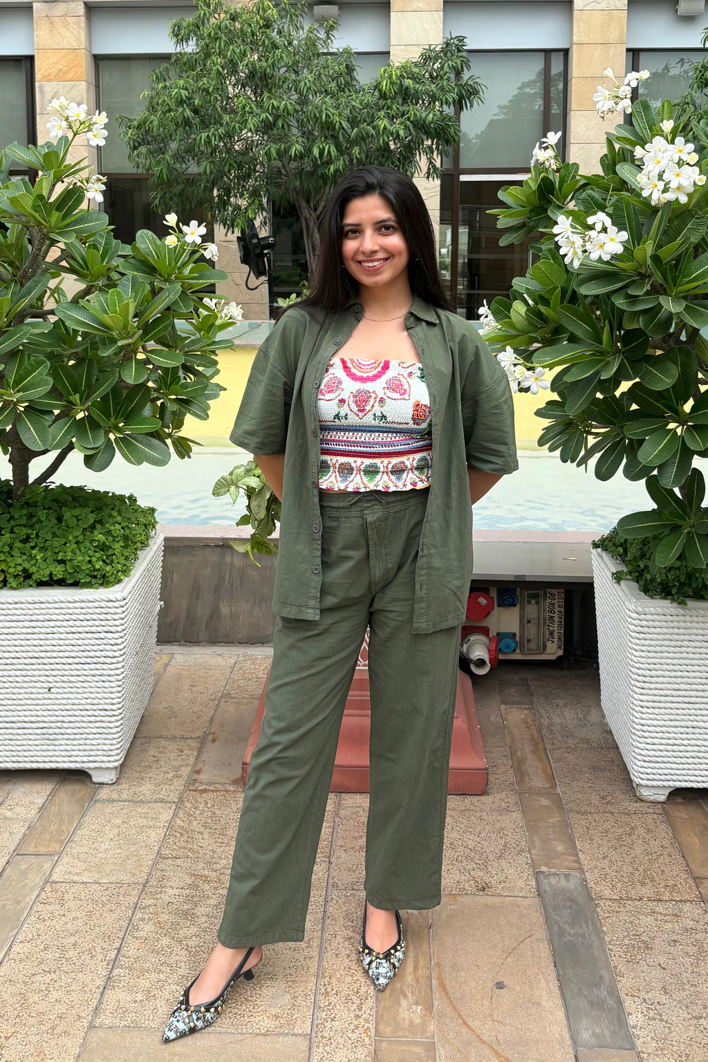 Olive Green Linen Co-ord- Shirt + Pants (2-piece)