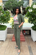 Olive Green Linen Co-ord with Miami bramisole (3-piece)