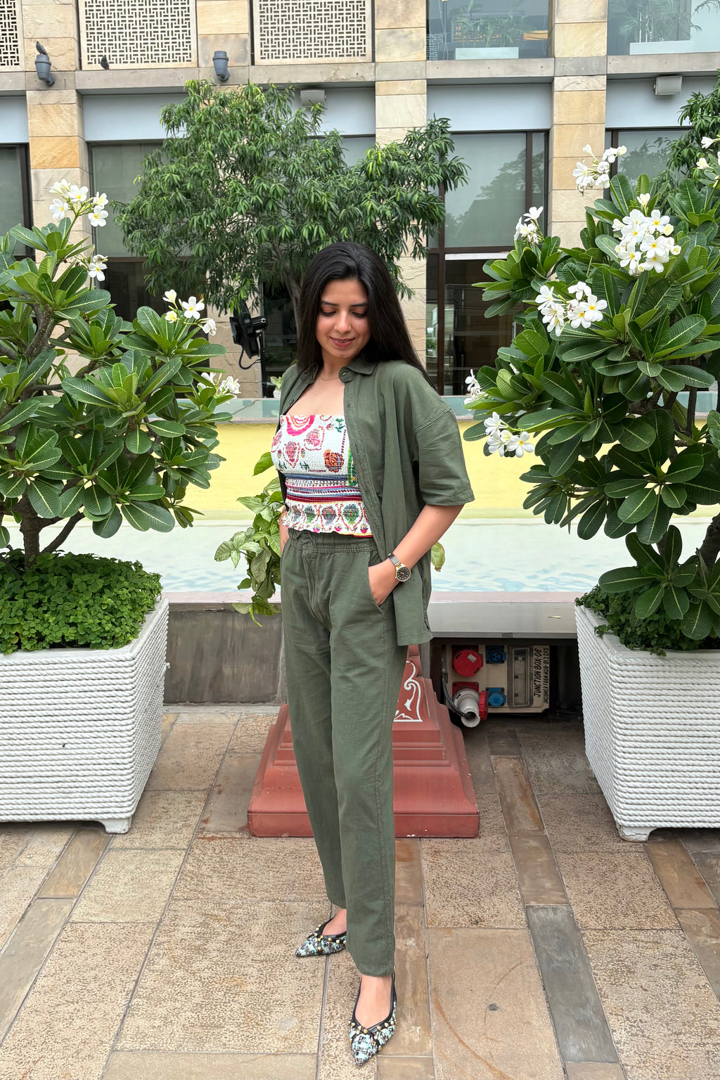 Olive Green Linen Co-ord- Shirt + Pants (2-piece)