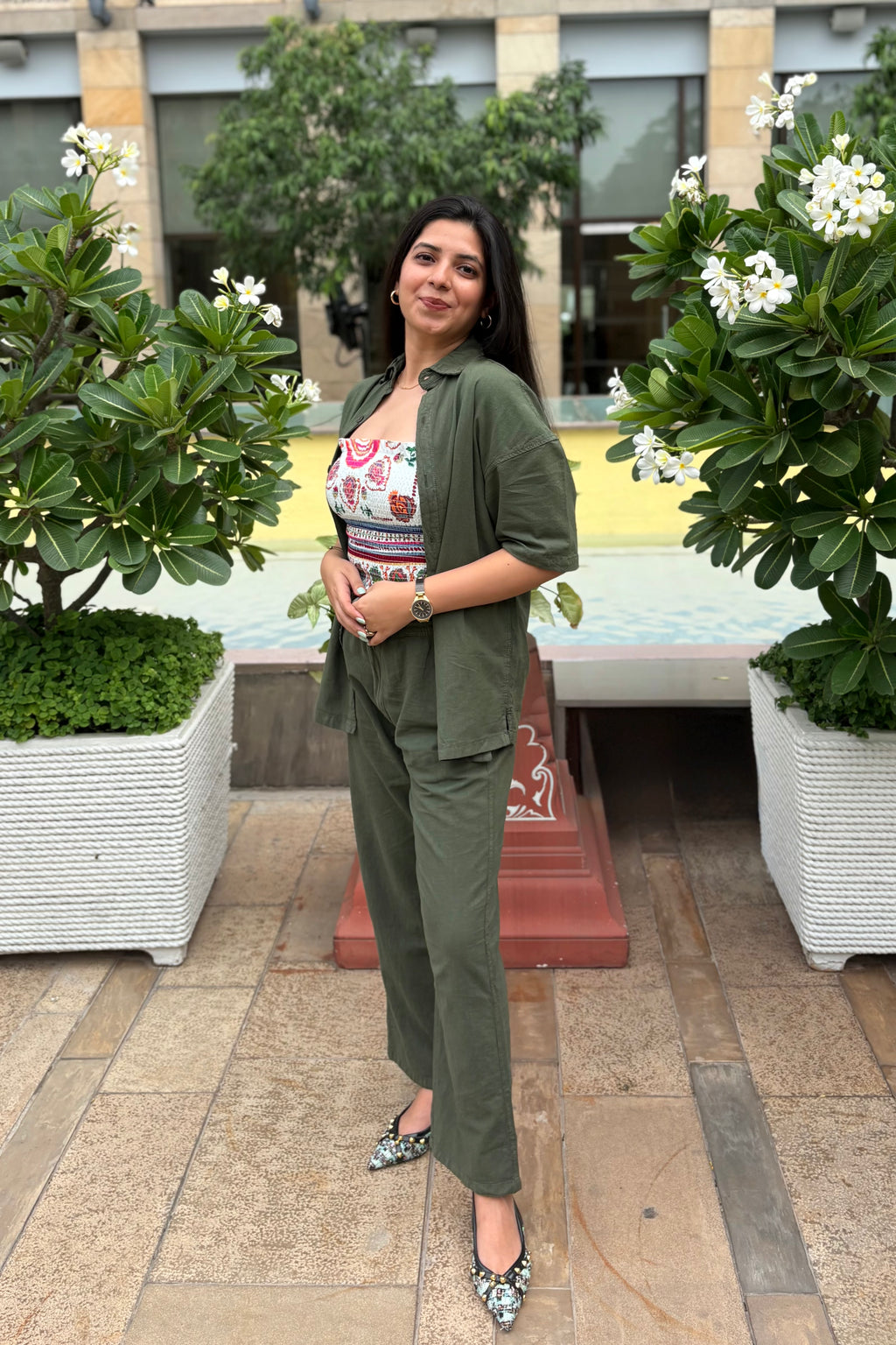 Olive Green Linen Co-ord- Shirt + Pants (2-piece)