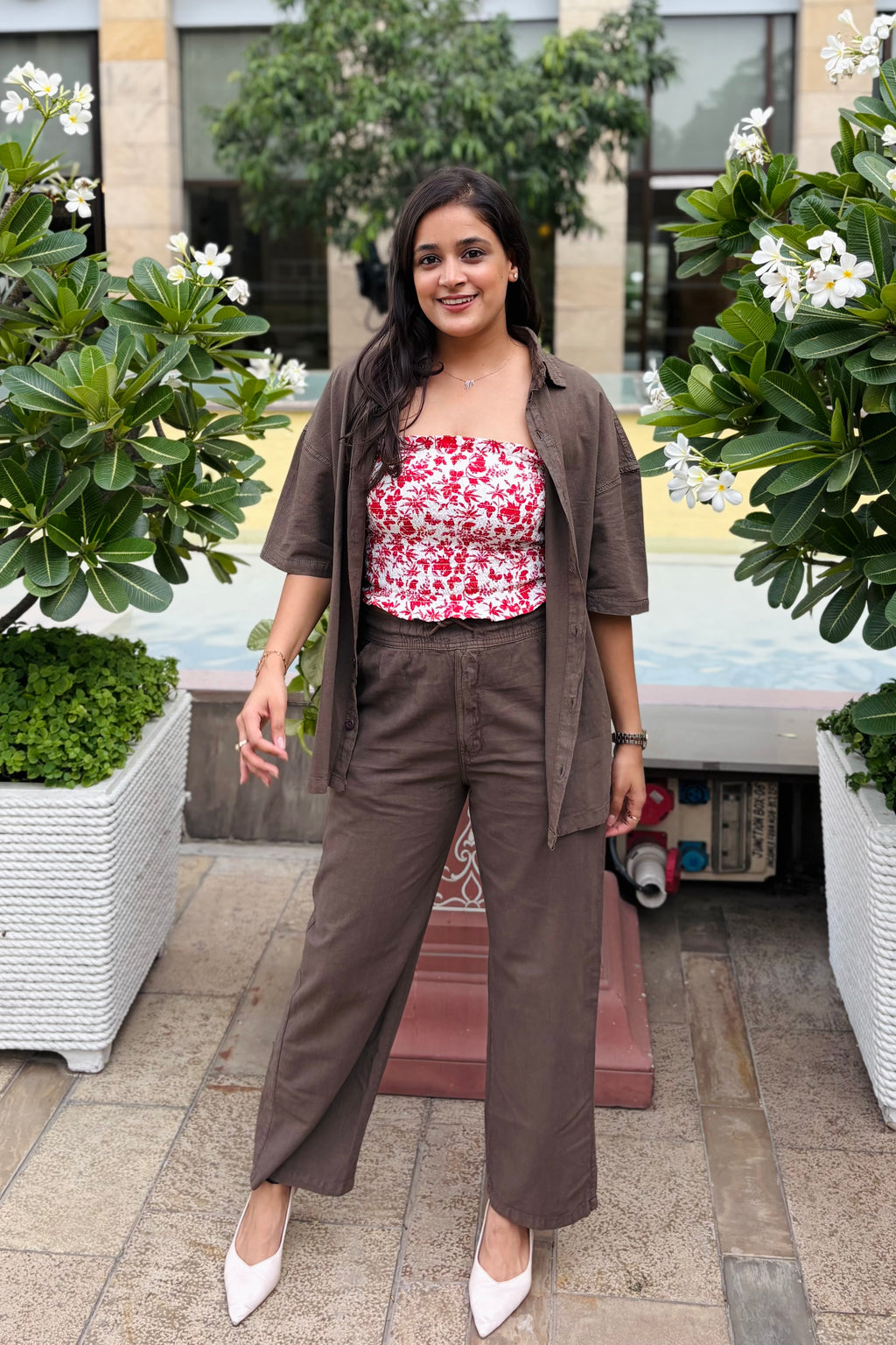 Brown Linen Co-ord with Miami bramisole (3-piece)